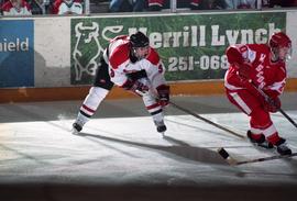 Action during a hockey game against the University of Wisconsin, St. Cloud State University