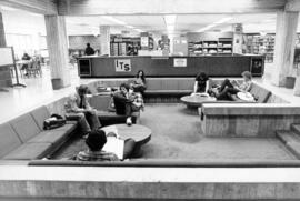 Students study in a sunken lounge at Centennial Hall (1971), St. Cloud State University