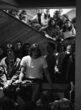 Students listen to speeches, Day of Peace protest, St. Cloud State University