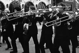 Marching band at the homecoming parade, St. Cloud State University