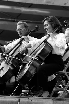 Two musicians play onstage, Lemonade Concert and Art Fair, St. Cloud State University