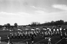 Marching band performs at halftime of the homecoming football game, St. Cloud State University