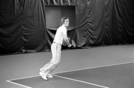 St. Cloud State tennis player Todd Holes plays in a match against University of Wisconsin-Stout