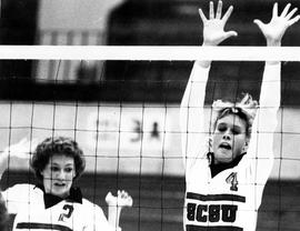 Volleyball players Kim Theisfeld and Lisa Greve, St. Cloud State University