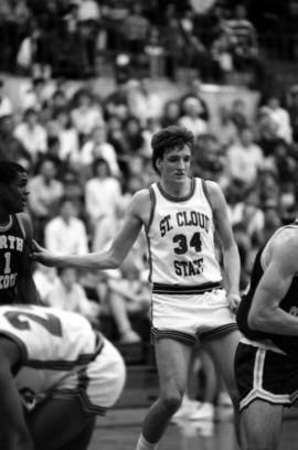 Basketball player Kevin Treanor during a game against the University of North Dakota, St. Cloud State University