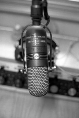 Microphone in KVSC studios, St. Cloud State University