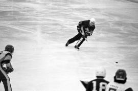 St. Cloud State hockey player Dan Pratt shoots the puck against the University of Alaska-Fairbanks