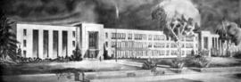 Stewart Hall (1948), architect's drawing, exterior, St. Cloud State University