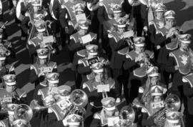 Marching band at the homecoming parade, St. Cloud State University