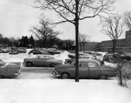 Cars parked near Mitchell Hall (1958), St. Cloud State University