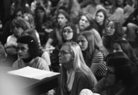 Students listen to speeches, Day of Peace protest, St. Cloud State University