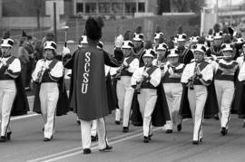 Marching band at the homecoming parade, St. Cloud State University