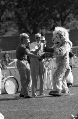 Husky mascot at a football game, St. Cloud State University