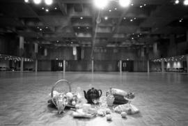 Food sitting in the Atwood Memorial Center (1966) ballroom floor, St. Cloud State University