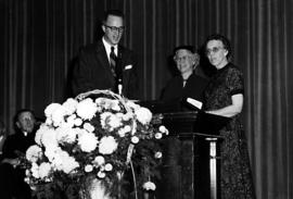 President George Budd speaks at the dedication of Kiehle (1952), St. Cloud State University