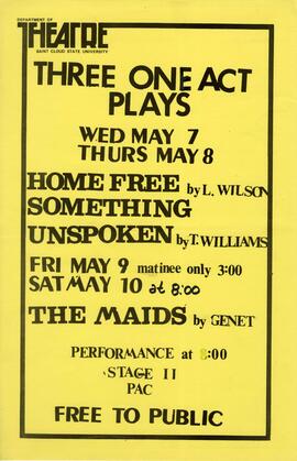 Home Free / Something Unspoken / The Maids theatre production poster, St. Cloud State University