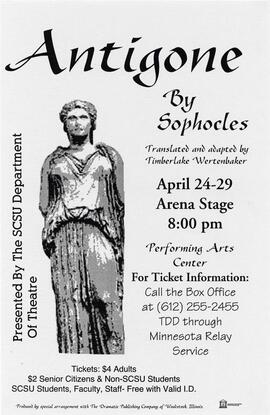 Antigone theatre production poster, St. Cloud State University