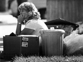 Denise Anderson waits for assistance during Move In Day, St. Cloud State University