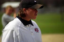 Paula U'Ren during a softball game, St. Cloud State University