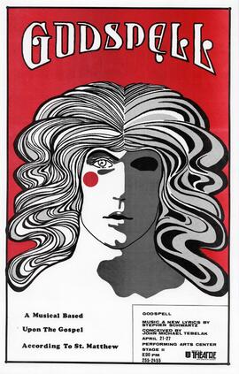 Godspell theatre production poster, St. Cloud State University