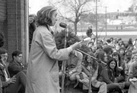 Jane Kennedy speaks, Day of Peace protest, St. Cloud State University