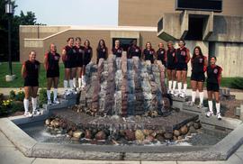 Volleyball team at "Cascade" fountain, St. Cloud State University