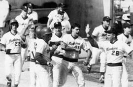 St. Cloud State University baseball players celebrate a win