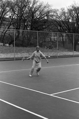 St. Cloud State tennis player Emy Werkmeister in a match against the University of Minnesota-Duluth