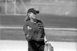 Karissa Hoehn plays in a softball game against Mankato State University, St. Cloud State University