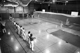 Baseball practice at Eastman Hall (1930), interior, St. Cloud State University