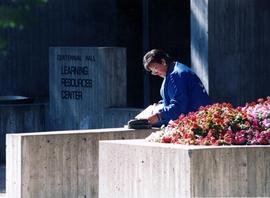 Woman studies outside of Centennial Hall (1971), St. Cloud State University