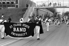 Marching band at the homecoming parade, St. Cloud State University