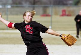 Karissa Hoehn plays in a softball game against North Dakota State University, St. Cloud State University