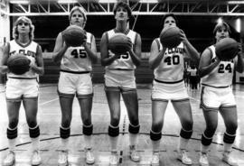 Women's basketball players Gwen Frederick, Linda Nelson, Ramona Rugloski, Bonnie Henrickson, and Dawn Anderson