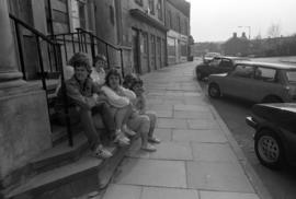 Students wait on Clayport Street in Alnwick for the L&L's Chippy Ship to open, St. Cloud State University