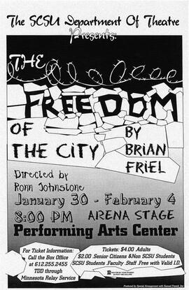 The Freedom of the City theatre production poster, St. Cloud State University
