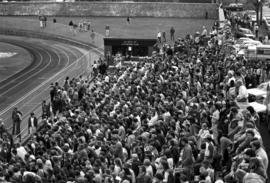 Crowd at Selke Field (1937) for the homecoming football game, St. Cloud State University