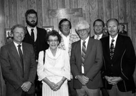 St. Cloud State Athletic Hall of Fame class of 1984 with Vern Baggenstoss, Malcom Doane, Larry Miller, Izzy Schmiesing, Gary Smith, John Kasper and Ann Govednik Van Steinburg