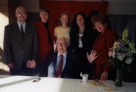 St. Cloud State employees pose with author Ray Bradbury