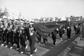 Marching band at the homecoming parade, St. Cloud State University