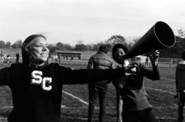 Cheerleaders at the homecoming football game, St. Cloud State University