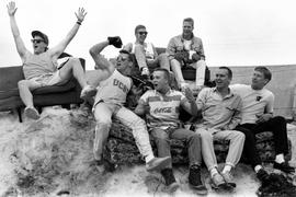 Members of the men's swim team enjoy the warm weather, St. Cloud State University