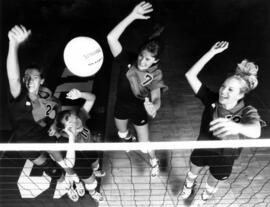Volleyball players Courtney Powers, Heather Modean, Sarah Winter, and Cami Selbitschka, St. Cloud State University