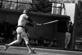 Jim Eisenreich swings a baseball bat during a St. Cloud State University baseball game against Northern State University