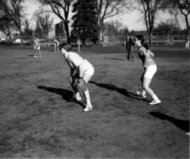 Women play recreational softball on campus, St. Cloud State University