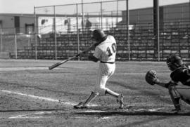 Jim Eisenreich hits a baseball during a St. Cloud State University baseball game against Augsburg College