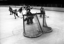 St. Cloud State hockey player Steve Martinson tries to score during a game with Iowa State University