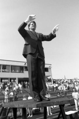 Rich Hansen conducts the marching band, St. Cloud State University