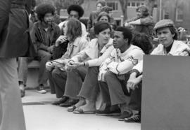 Protestors gather, Day of Peace protest, St. Cloud State University