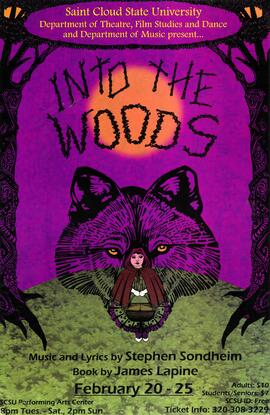 Into the Woods theatre production poster, St. Cloud State University